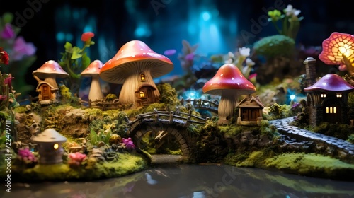 Enchanted Miniature Mushroom Village at Night