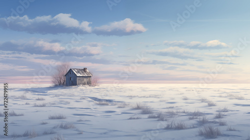 Solitary Cabin in Snowy Plains