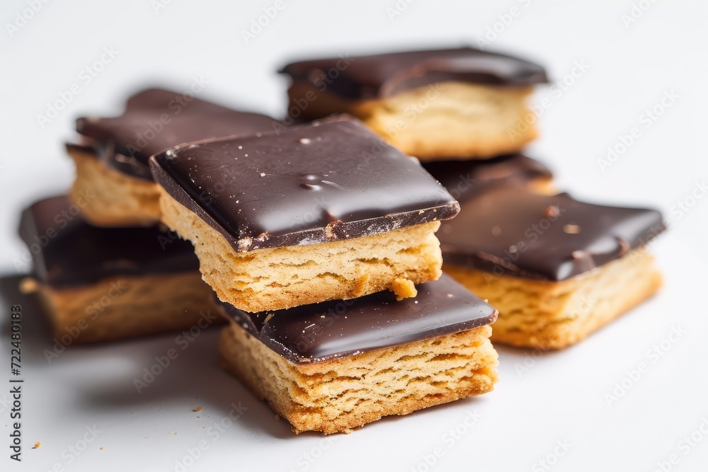 Biscuit Coated in Dark Chocolate Isolated, Square Cookies, Rectangular Shortbread, Crunchy Digestive Cookie Biscuit Coated in Dark Chocolate Isolated, Square Cookies, Rectangular Shortbread, Crunchy Digestive Cookie