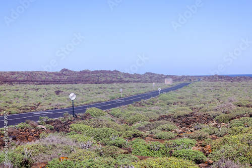 Lanzerote, Spain - December 24, 2023: Highways and sights amongst the volcanic landscapes on the island of Lanzerote in Spain's Canary Islands
 photo
