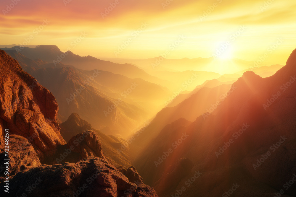 A stunning sunrise scene over rugged mountain peaks