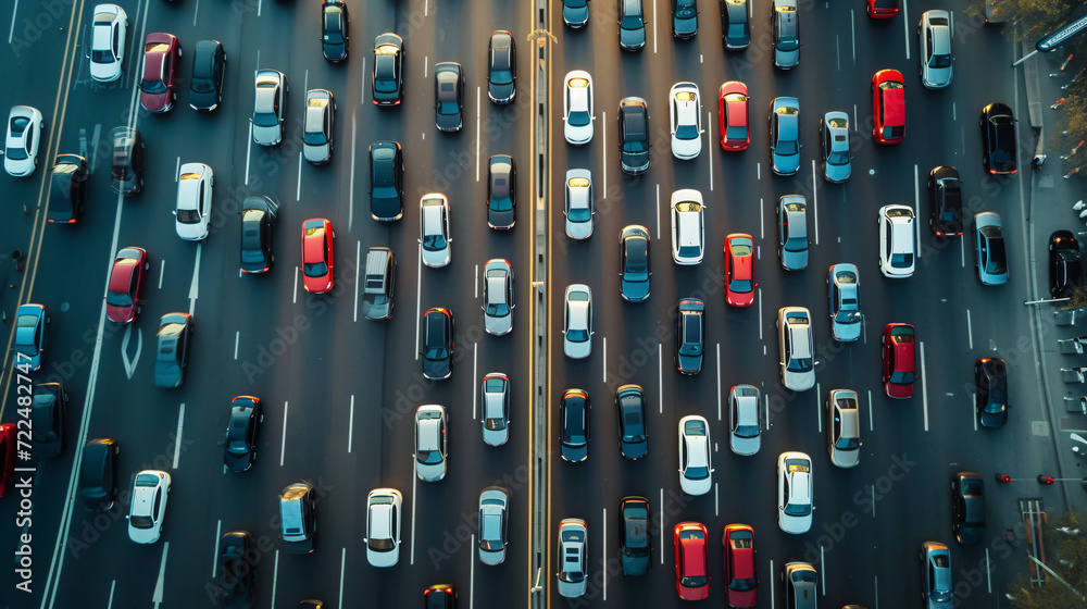 Aerial Drone View Of Road Automobile Traffic Of M.