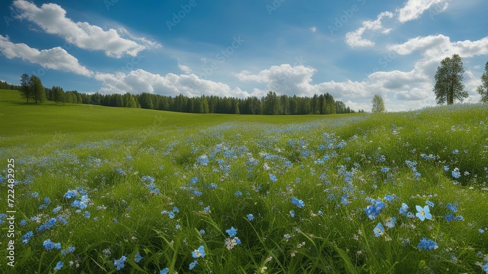meadow with flowers A beautiful summer or spring meadow with blue flowers of forget me nots 