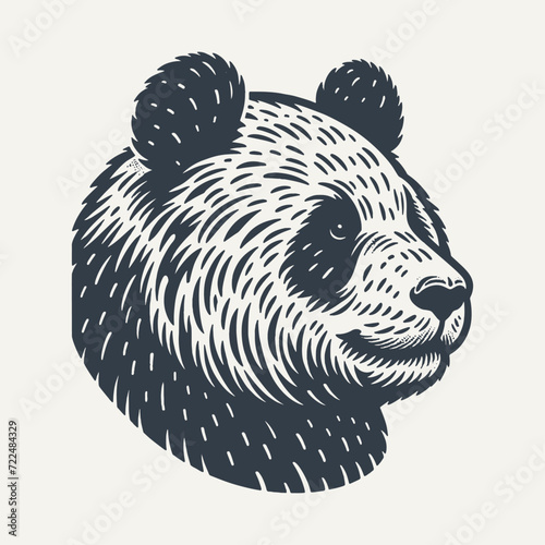 Panda Head. Vintage woodcut engraving style vector illustration.
