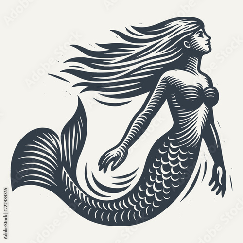 Mermaid. Vintage woodcut engraving style vector illustration.