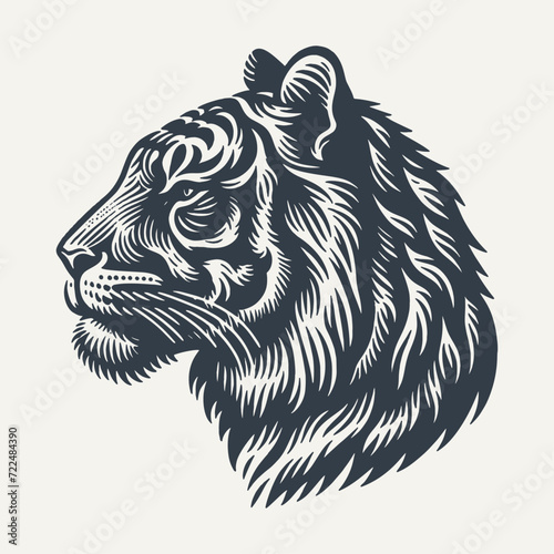 Tiger Head. Vintage woodcut engraving style vector illustration.