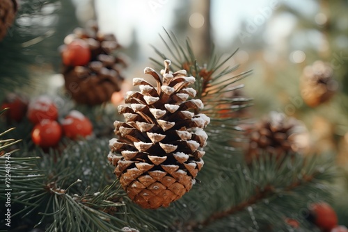 Winter background with fir trees covered with frosty ice and snow on coniferous trees. Christmas decor  holiday concept