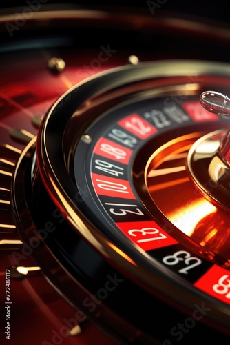 A detailed close up of a casino roulette wheel. Perfect for illustrating the excitement and glamour of gambling. Ideal for use in casino-related articles or promotional materials photo