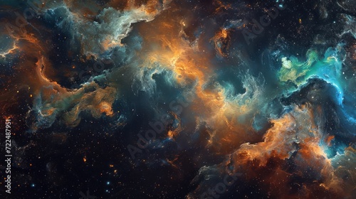  an image of a space scene with a lot of stars and a blue and orange star in the center of the image.