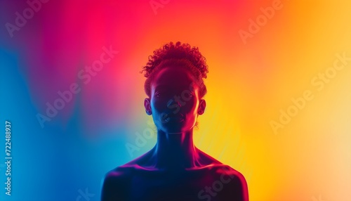 Silhouette einer Frau vor einem buntem Hintergrund (KI-/AI-generiert) photo