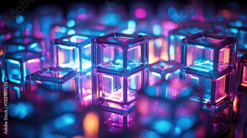 A group of colorful cubes with glowing lights. Generative AI.