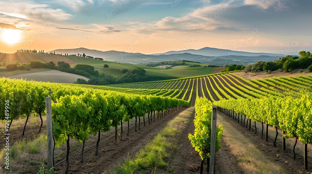 Discover romance at this picturesque vineyard, where endless rows of lush grapes meet a breathtaking scenic view. Allow yourself to be captivated by the beauty and tranquility of this idyllic setting.