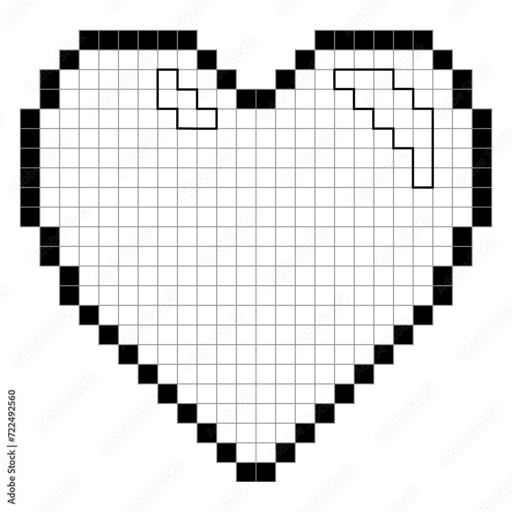 Minimalist pixelated heart with borders. Heart made with squares symbolizing pixels Minimalist pixelated heart with borders. Heart made with squares symbolizing pixels