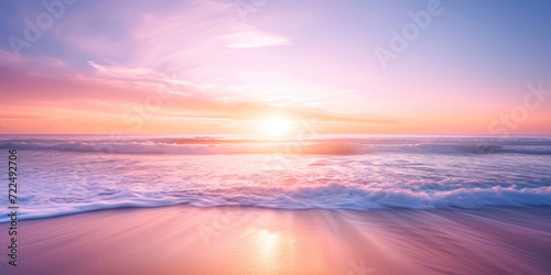 Dreamy coastal sunrise, a breathtaking wallpaper capturing the soft hues of sunrise over a tranquil coastal landscape. © Hunman