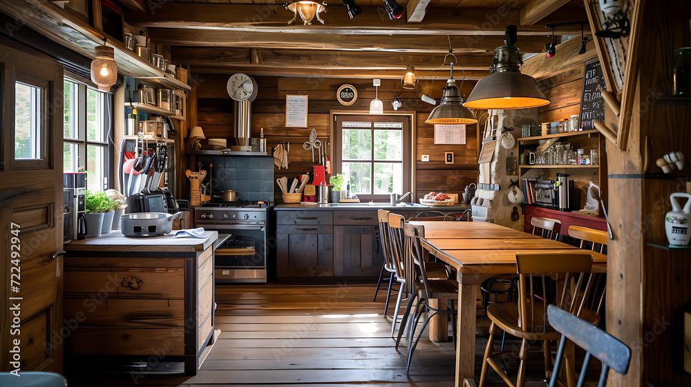 Experience the warm embrace of a rustic kitchen, as you enjoy delicious homemade food in a cozy and inviting atmosphere.
