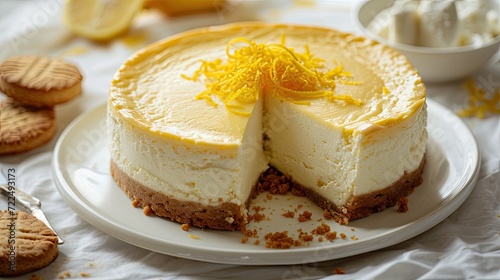 Cheesecake on Restaurant Plate, Cheese Cake, Shortbread Cookies with Butter, Soft Cheese