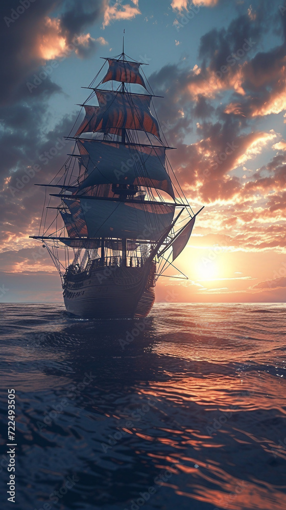 3D illustration of a ship