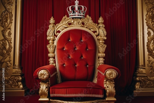 A red chair with a crown on top. Perfect for adding a regal touch to any space