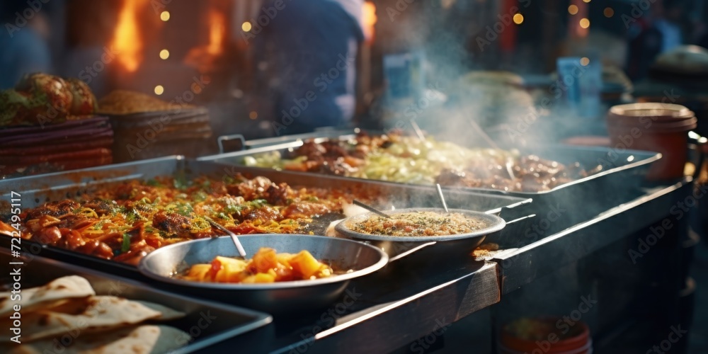 A variety of food trays arranged neatly on a table. Perfect for catering events or buffet displays A variety of food trays arranged neatly on a table. Perfect for catering events or buffet displays