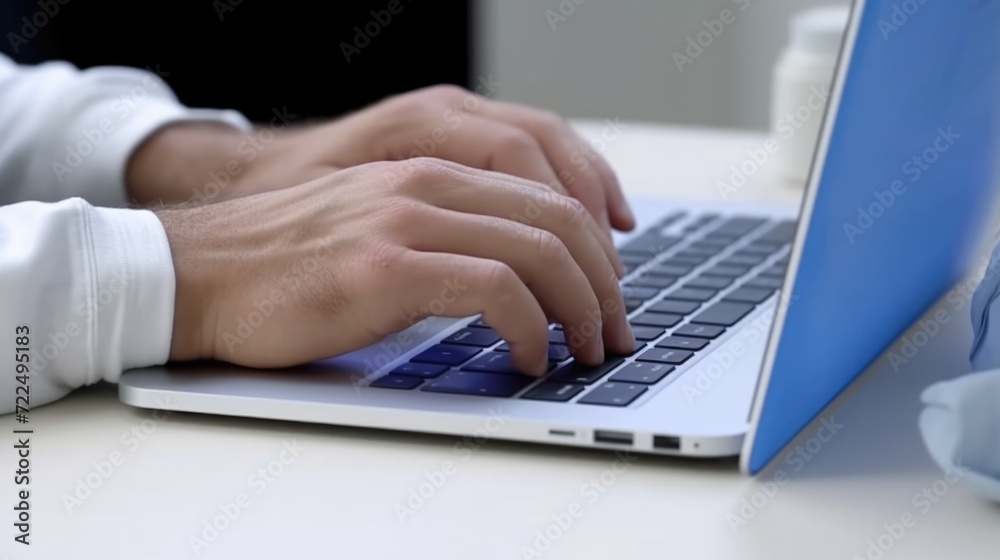 Person typing on a laptop. Can be used to illustrate work, technology, or productivity Person typing on a laptop. Can be used to illustrate work, technology, or productivity