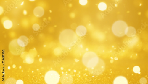Shiny bokeh particles glittering on light golden background