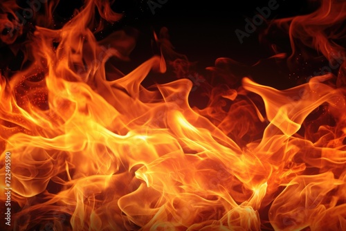 A close-up view of a fire burning on a black background. This image can be used to represent warmth, energy, or danger in various creative projects