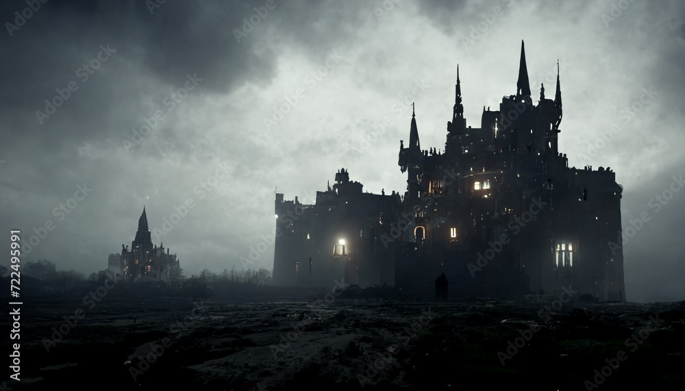 Dark Gothic Castle Silhouette. Generative AI