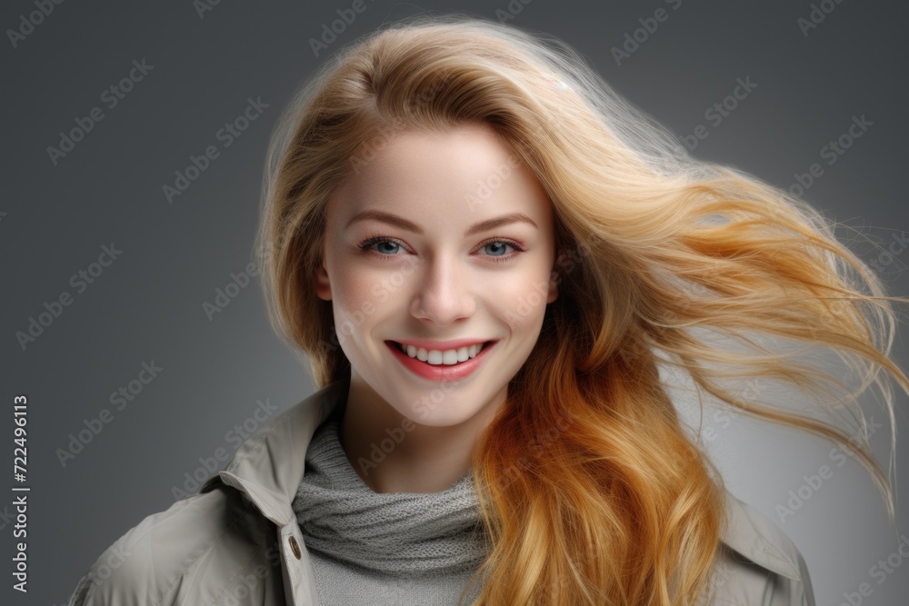 A woman with blonde hair smiling for the camera. Suitable for various uses A woman with blonde hair smiling for the camera. Suitable for various uses