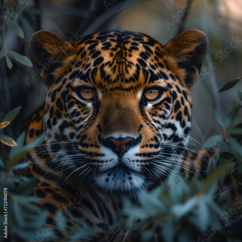 Natural Elegance  Jaguar Resting Amongst Leaves