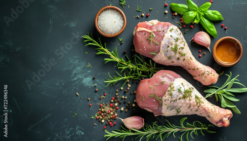 Foto Poultry ham for cooking. Chicken meat with spirals.