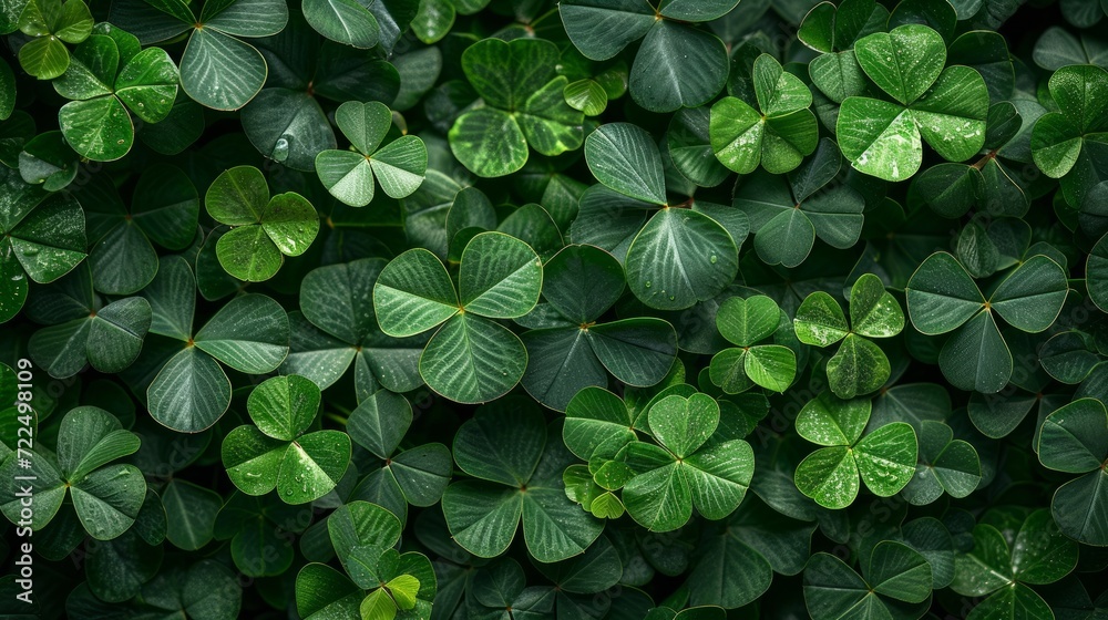 Bright beautiful background all filled with green clover leaves - obrazy, fototapety, plakaty 