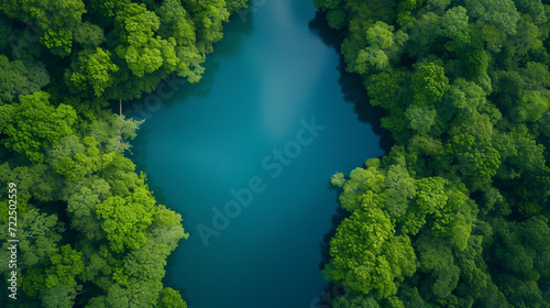Aerial View River Forest Nature Woodland Green Tr.