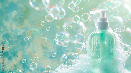 Cosmetic bottle body care foam soap wallpaper background photo