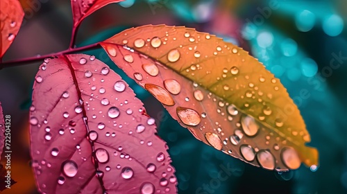 Autumn leaf falls down in the rain wallpaper background © Irina