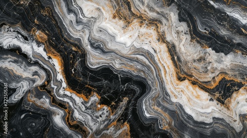 An abstract painting of a black and white marble with delicate gold streaks evoking a sense of natural landscape and tranquil waters