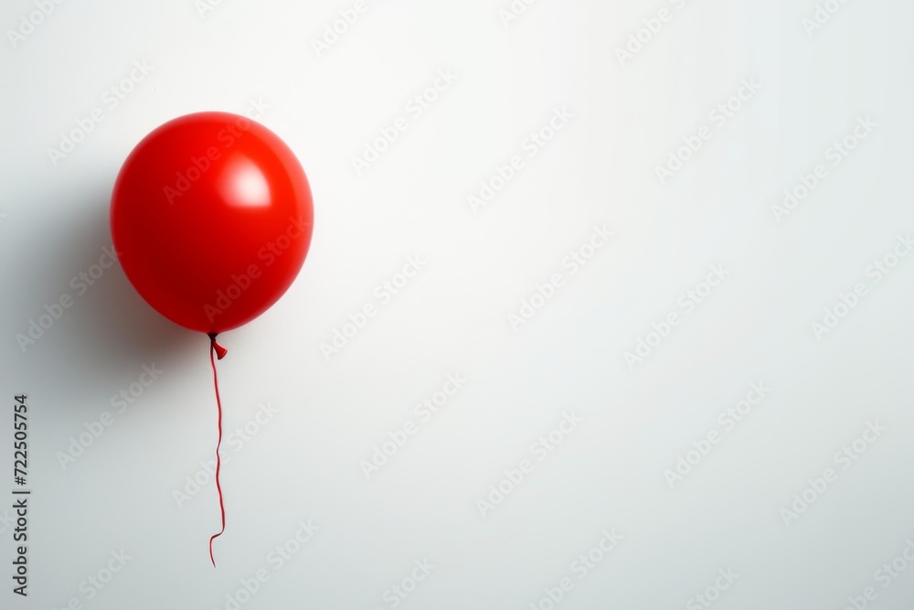 A vibrant red balloon adds a pop of color to the stark white wall, symbolizing the joy and playfulness of childhood innocence A vibrant red balloon adds a pop of color to the stark white wall, symbolizing the joy and playfulness of childhood innocence