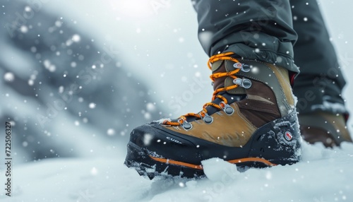 Close-up of winter shoes for skiing and climbing