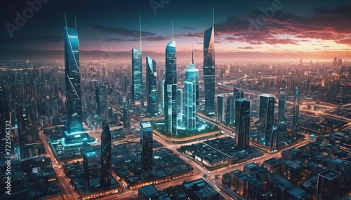 Wallpaper Mural Skyscrapers and high-rise buildings. Futuristic city at night Torontodigital.ca