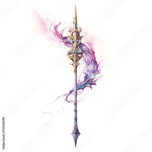 Watercolor-Style fantasy spear with White Background