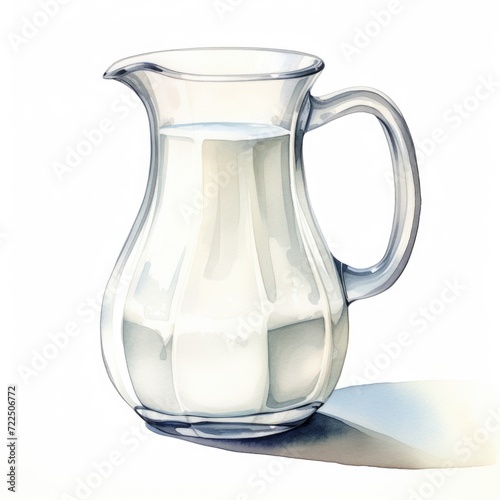 Watercolor-Style glass jug of milk Illustration with White Background