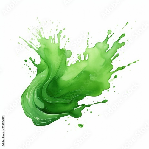 Watercolor-Style green slime splat with White Background.