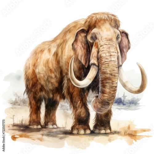 Watercolor-Style mammoth with White Background