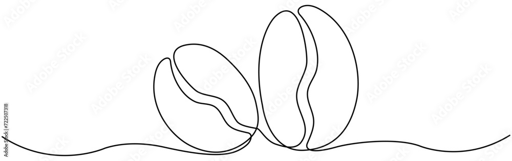 Obraz premium Coffee bean continuous line drawing. Coffee grain. Vector illustration isolated on white.