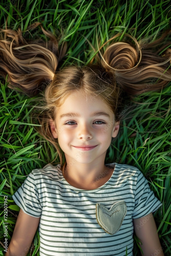 Young Girl Lying on Green Grass Young Girl Lying on Green Grass