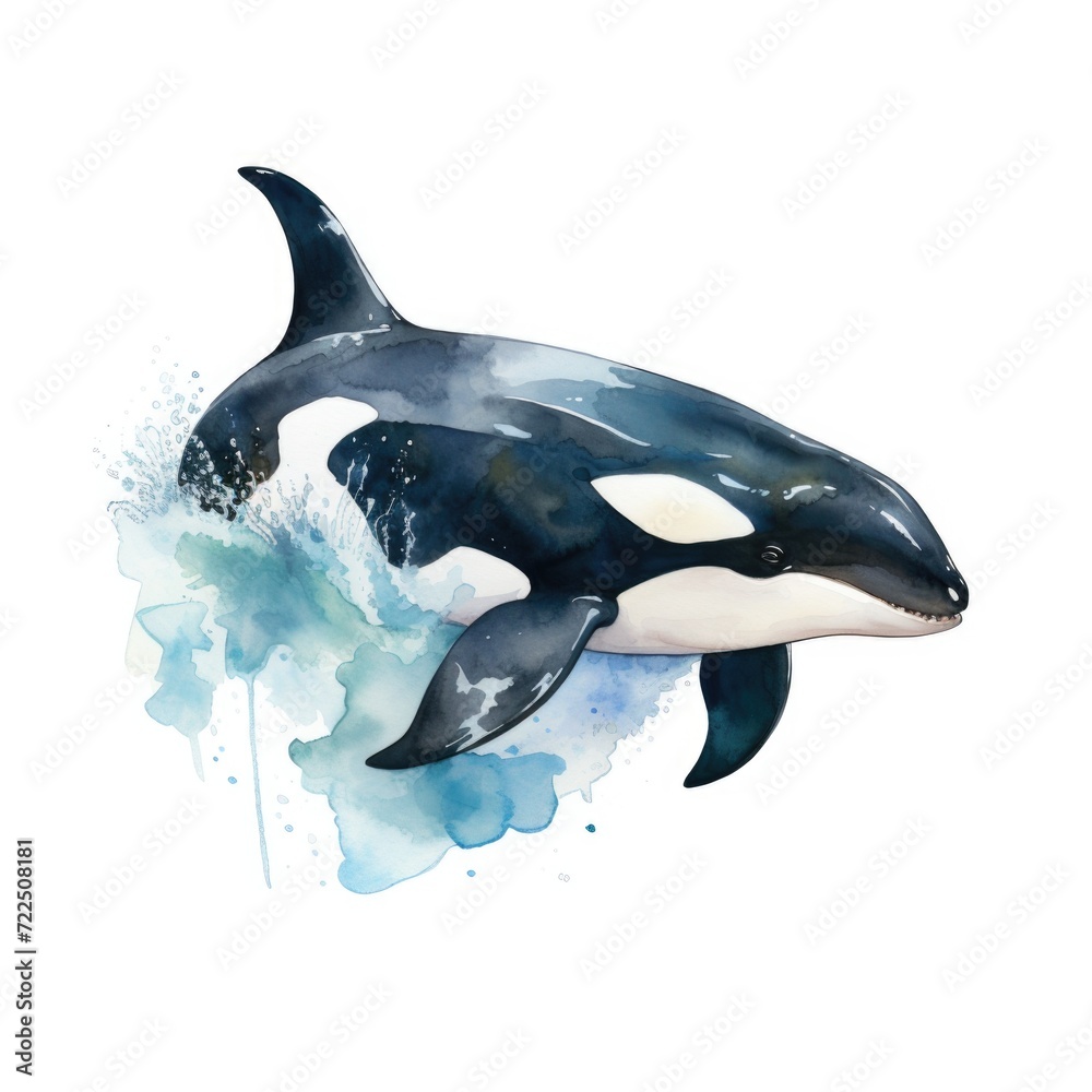 Obraz premium Watercolor-Style orca fish with White Background