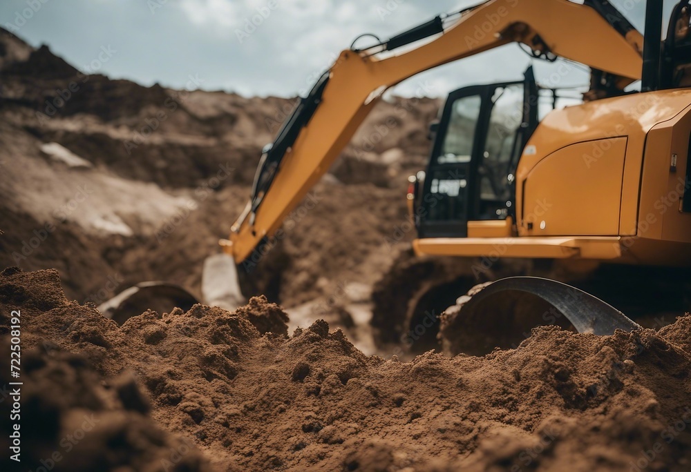 Selective focus on metal bucket teeth of backhoe digging soil Backhoe working by digging soil at con Selective focus on metal bucket teeth of backhoe digging soil Backhoe working by digging soil at con