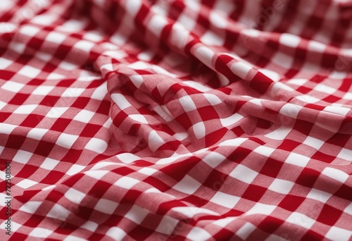 Red and white checkered tablecloth Top view table cloth texture background Red gingham pattern fabri photo