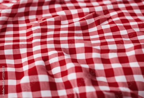Red and white checkered tablecloth Top view table cloth texture background Red gingham pattern fabri
