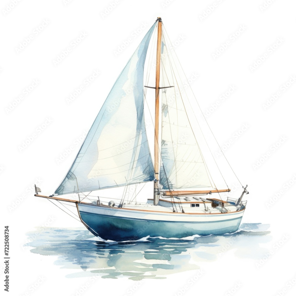 Watercolor-Style sailboat with White Background.