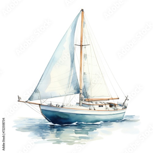 Watercolor-Style sailboat with White Background. © Vladyslav  Andrukhiv